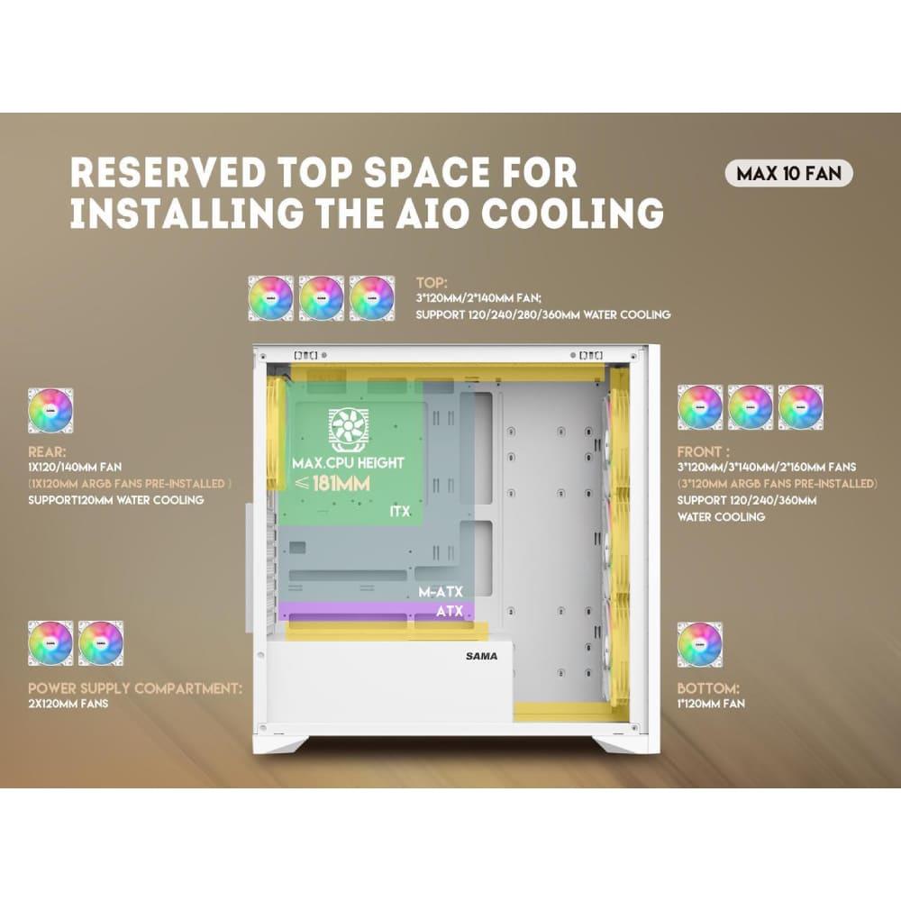SAMA V Nature Mid Tower CASE WITH 3X ARGB FANS – WHITE - Image 3