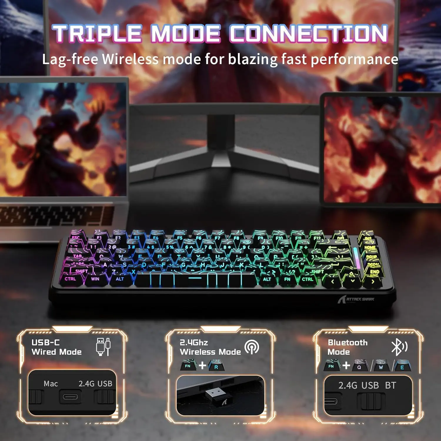 ATTACK SHARK X82 PRO HE Wireless Gaming Keyboard – Black Contour - Image 3
