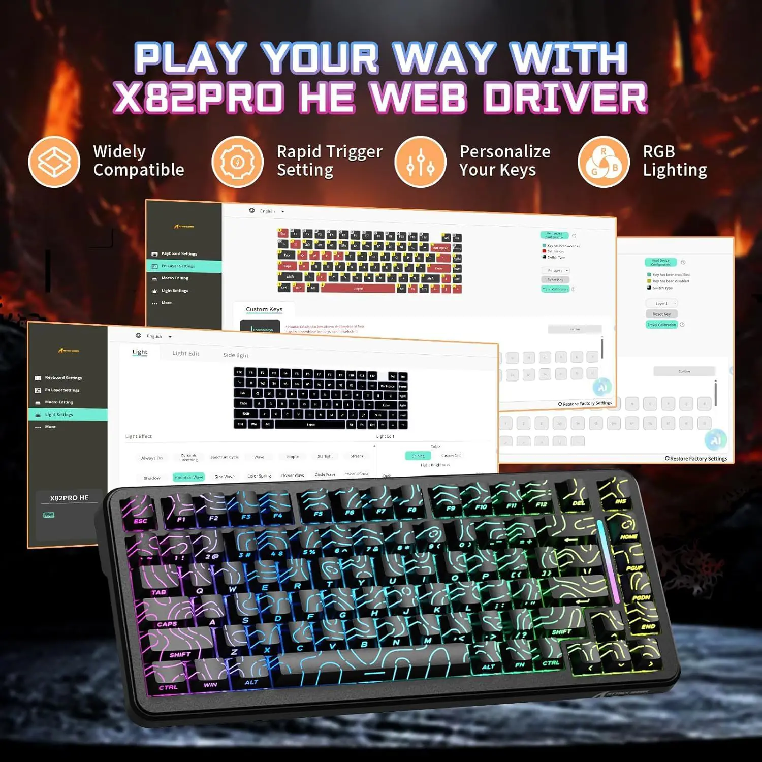 ATTACK SHARK X82 PRO HE Wireless Gaming Keyboard – Black Contour - Image 4