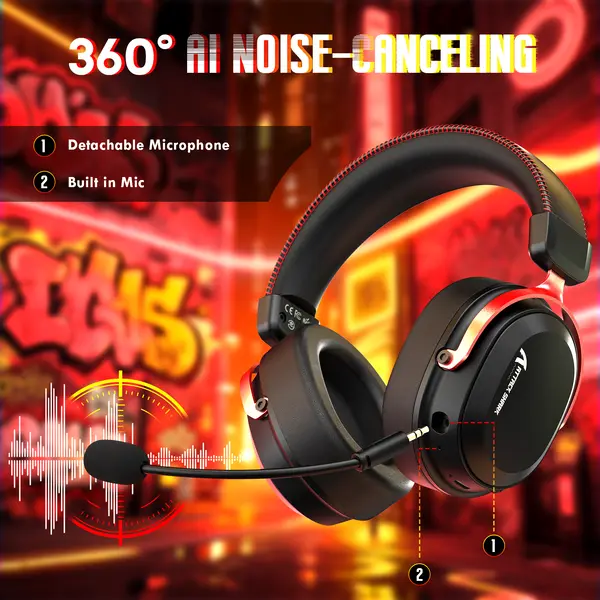 Attack Shark L30 PRO AI Noise Cancelling Gaming Headset - Black Red - Image 2