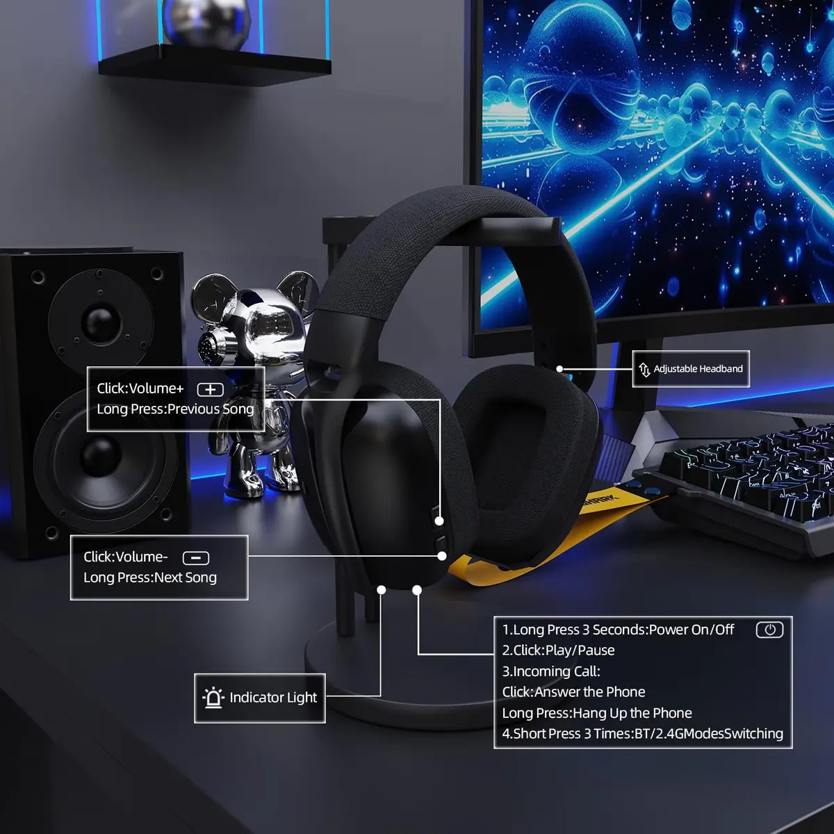Attack Shark L80 PRO Wireless Gaming Headset - Black - Image 2