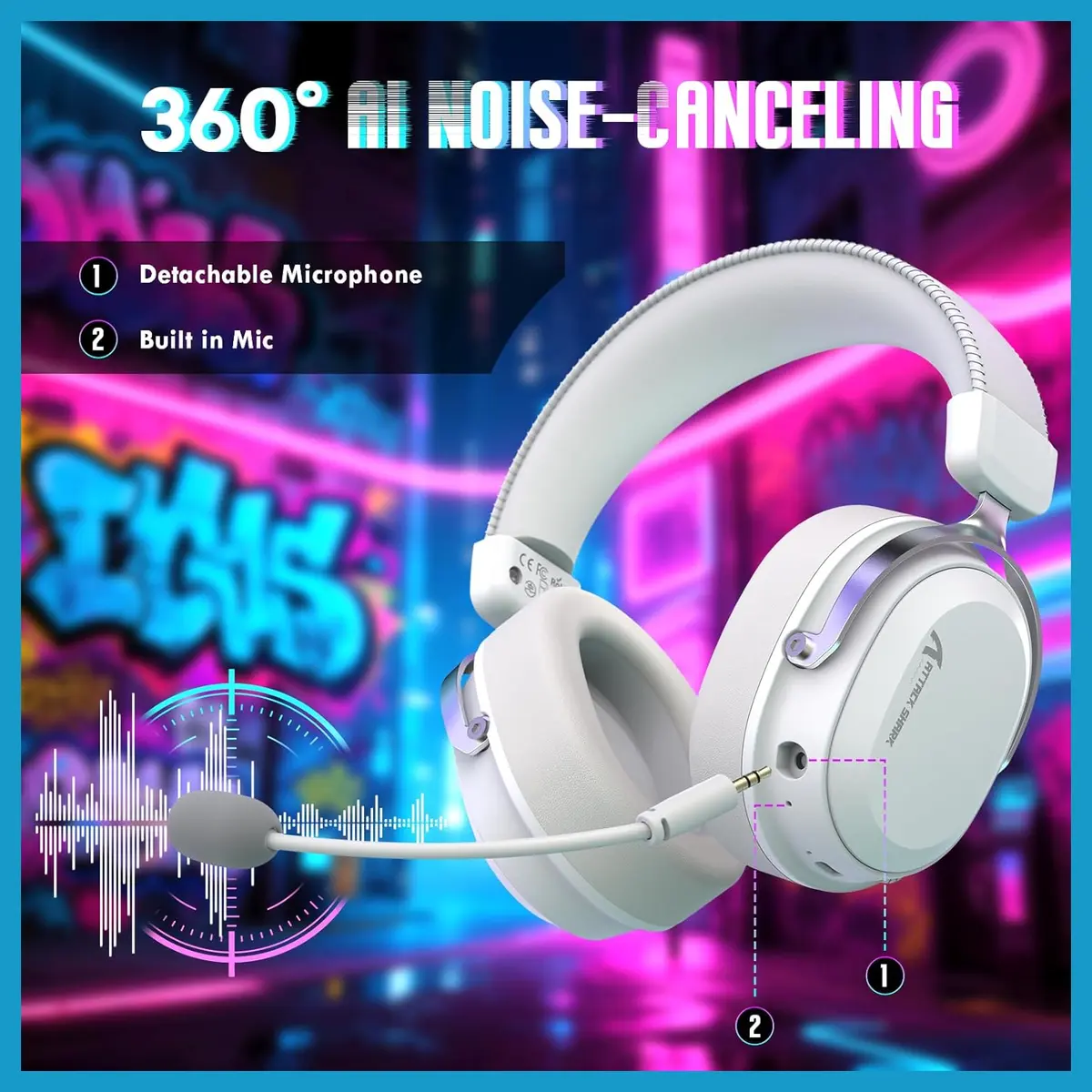 Attack Shark L30 PRO AI Noise Cancelling Gaming Headset - White Silver - Image 2