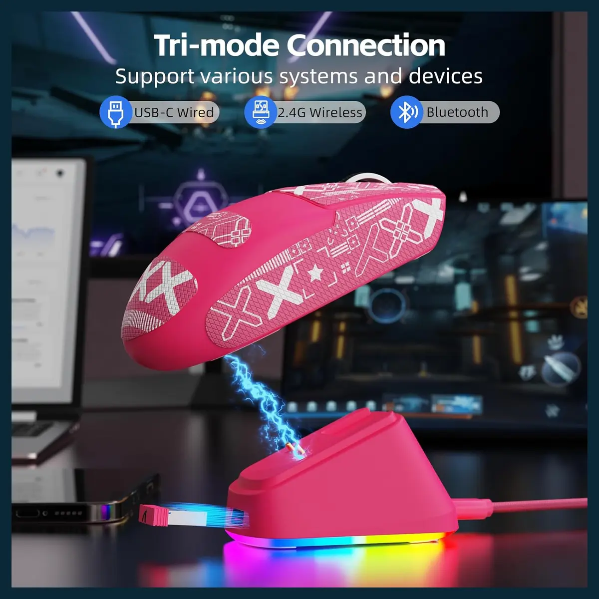 Attack Shark V6 PAW3311 Gaming Mouse with Dock - Berry Red - Image 3