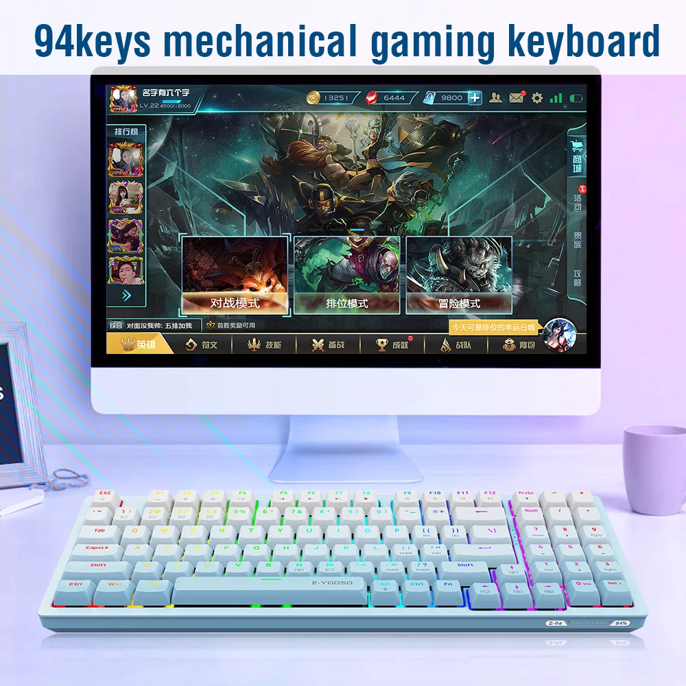 E-Yooso Z-94J Tri-Mode Mechanical Keyboard – Gradient Blue white - Image 4