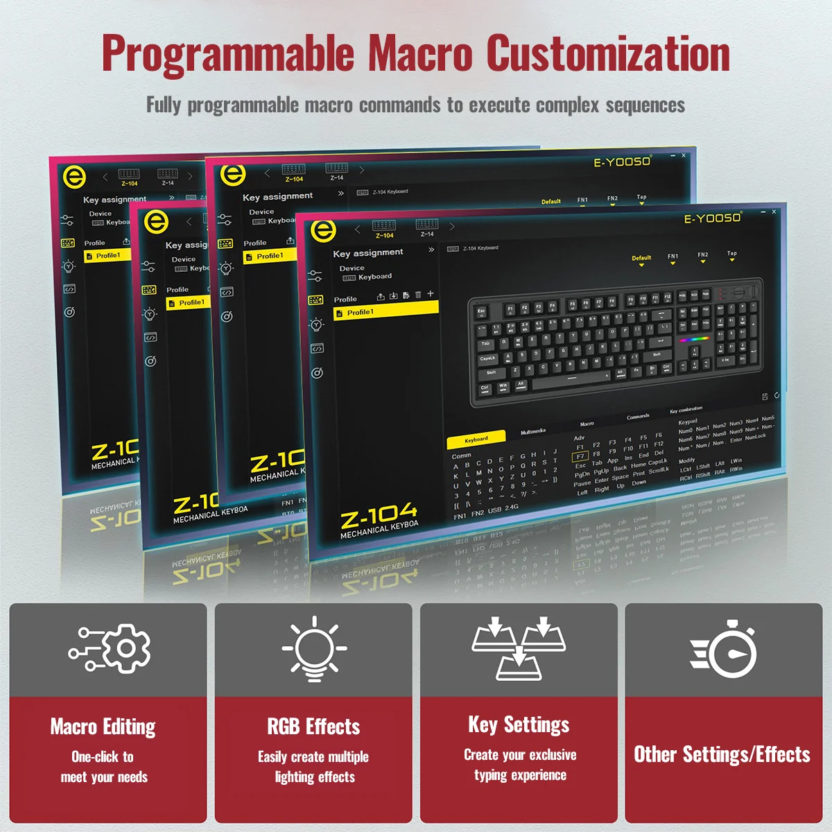 E-Yooso Z-104 RGB Tri-Mode Mechanical gaming Keyboard - black comic - Image 4