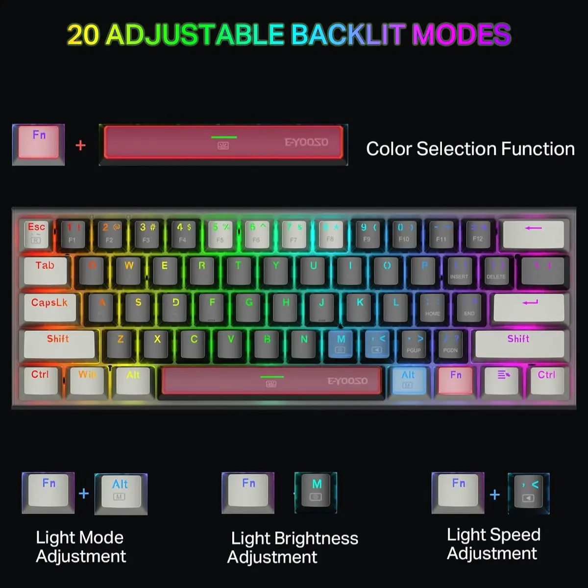 E-YOOSO Z-11 60% Wired Mechanical Gaming Keyboard - black grey - Image 2