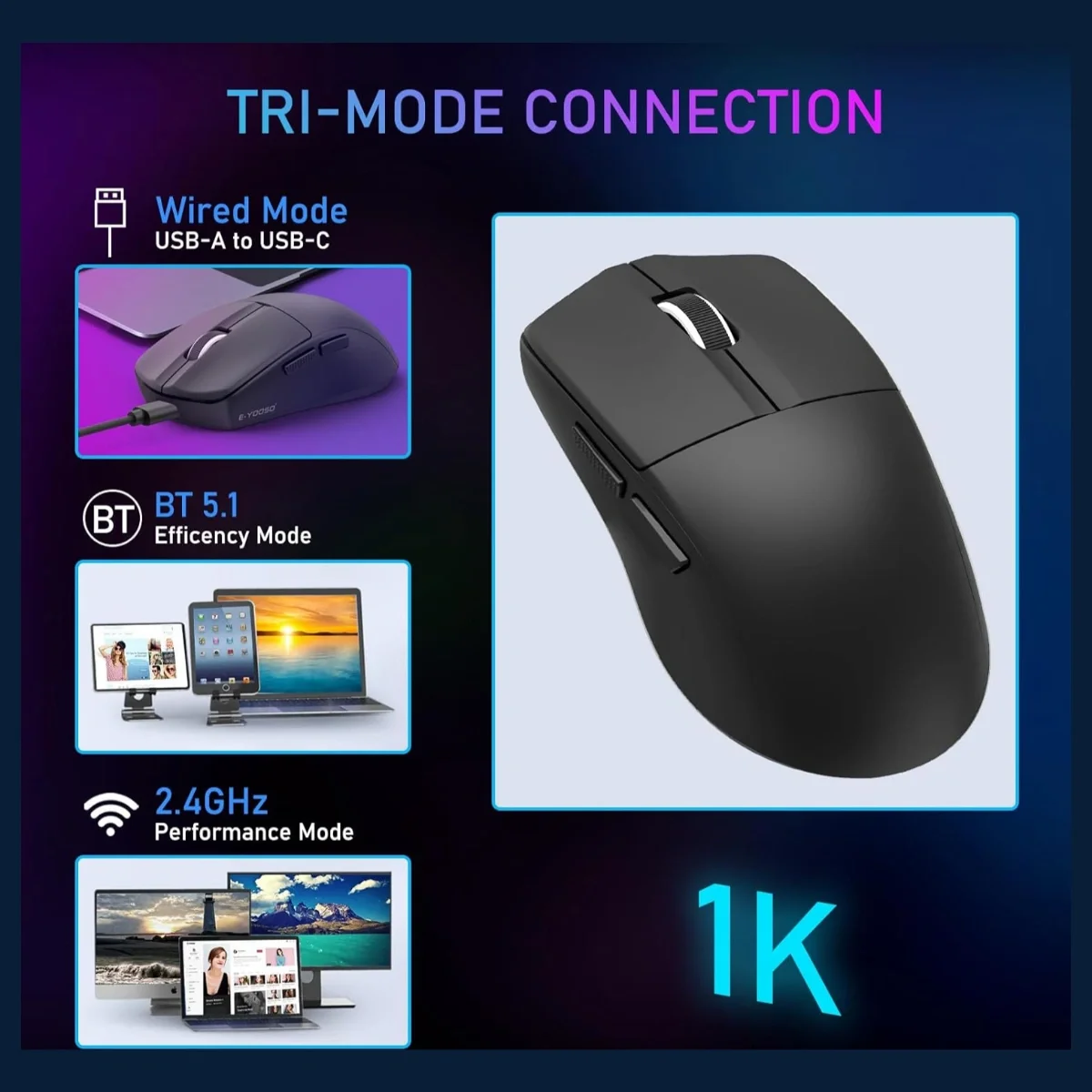E-Yooso X44 Lite Wireless Gaming Mouse - black - Image 4
