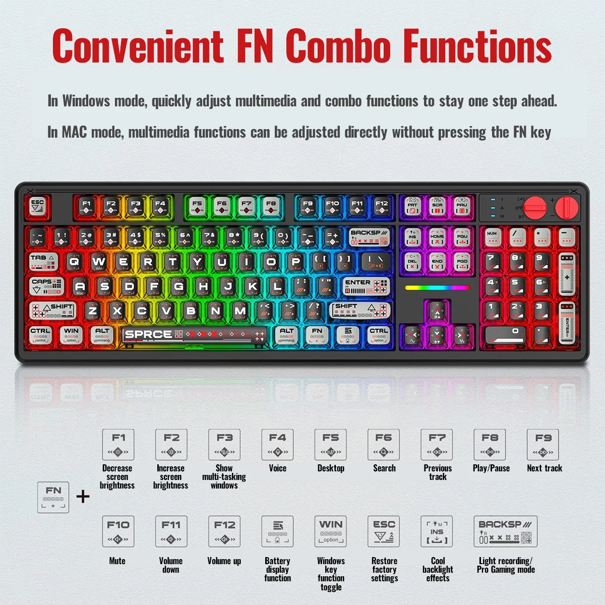 E-Yooso Z-104 RGB Tri-Mode Mechanical gaming Keyboard - black comic - Image 2