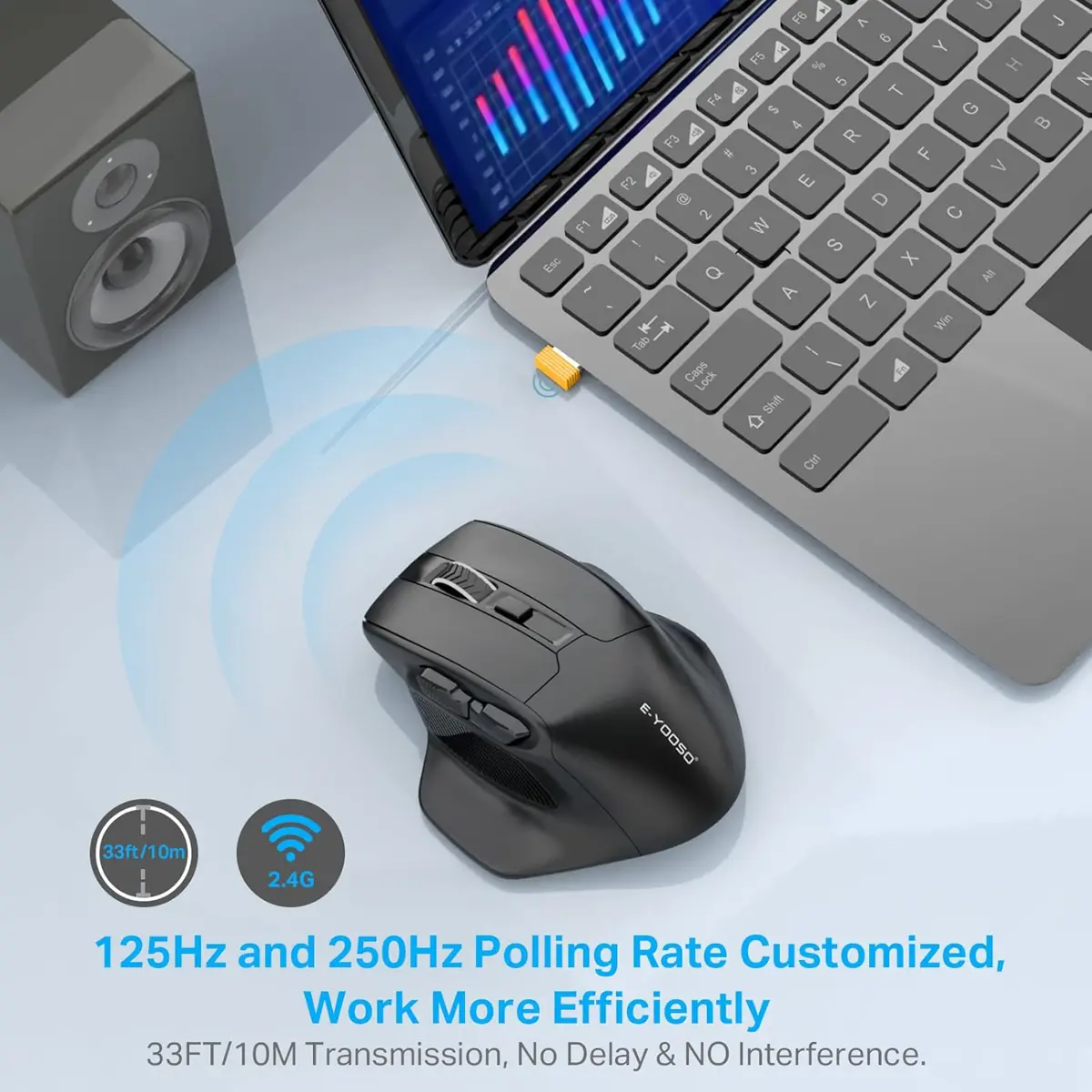E-Yooso X31 Large Wireless gaming Mouse - black - Image 5