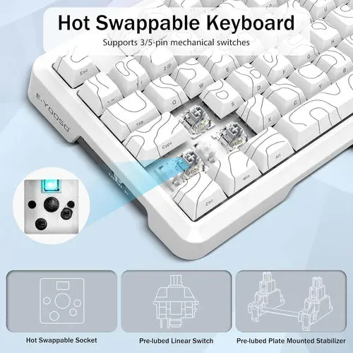 E-Yooso Z82 Tri-Mode Wireless Gaming Keyboard - white contour - Image 4