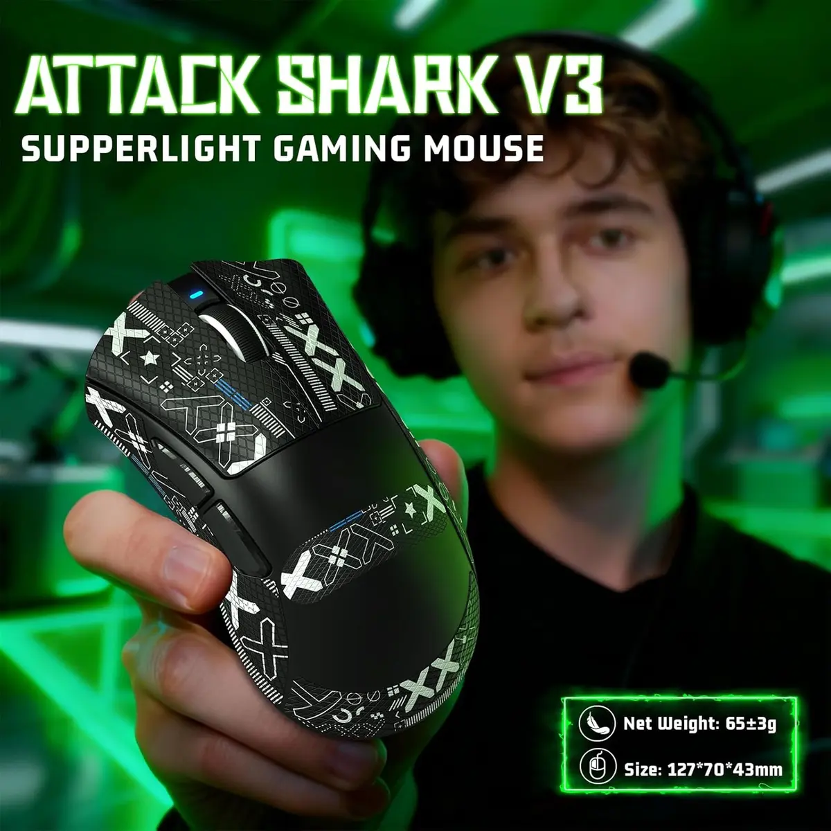 ATTACK SHARK V3 WIRELESS GAMING MOUSE - BLACK - Image 2
