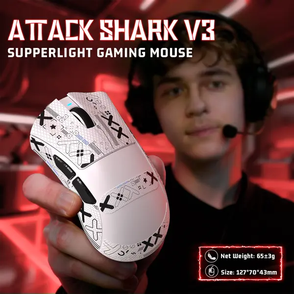 ATTACK SHARK V3 WIRELESS GAMING MOUSE - WHITE - Image 2